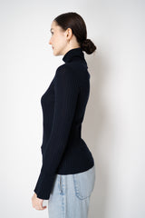 Lorena Antoniazzi Lightweight Virgin Wool Collared Ribbed Turtleneck in Navy Vancouver. Shop Online or in Store.