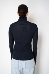 Lorena Antoniazzi Lightweight Virgin Wool Collared Ribbed Turtleneck in Navy Vancouver. Shop Online or in Store.