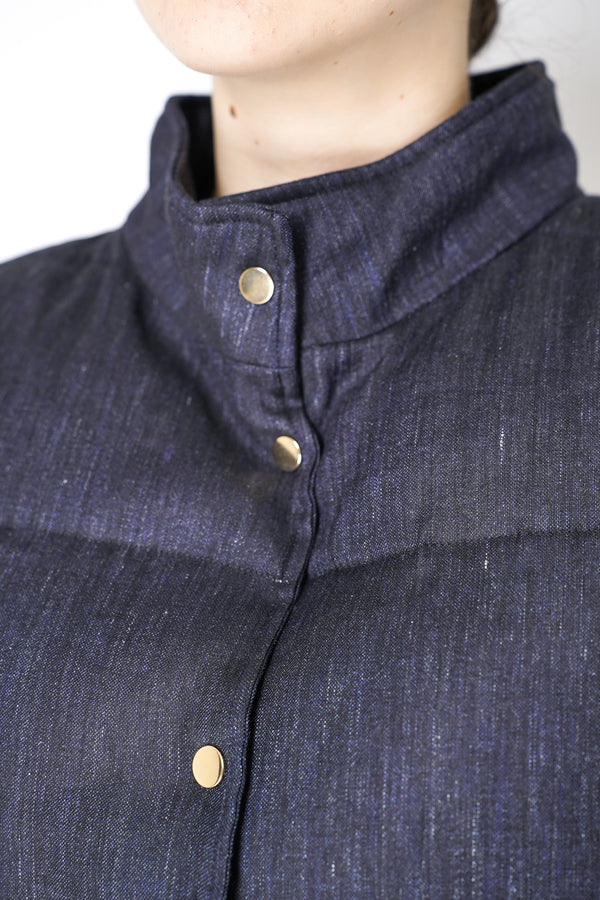 Lorena Antoniazzi Linen Blend Denim Look Padded Vest in Navy Vancouver. Shop Online or in Store.