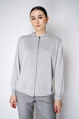 Lorena Antoniazzi Liquid Drape Knit Zip-Up Hoodie in Silver Vancouver. Shop Online or in Store.