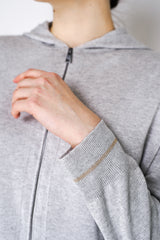 Lorena Antoniazzi Liquid Drape Knit Zip-Up Hoodie in Silver Vancouver. Shop Online or in Store.