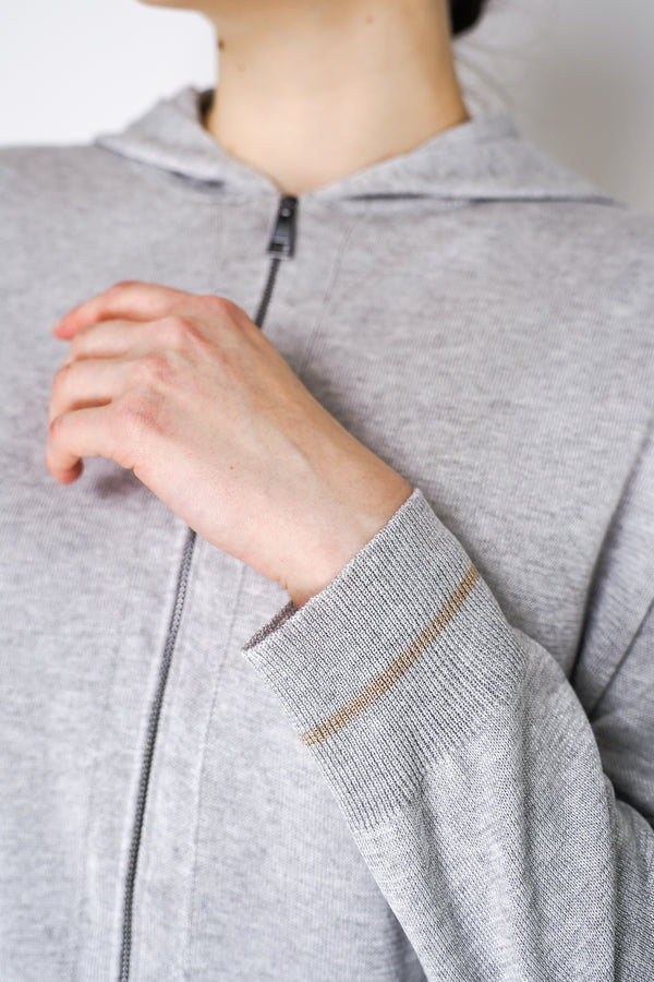 Lorena Antoniazzi Liquid Drape Knit Zip-Up Hoodie in Silver Vancouver. Shop Online or in Store.