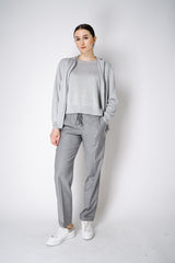 Lorena Antoniazzi Liquid Drape Knit Zip-Up Hoodie in Silver Vancouver. Shop Online or in Store.