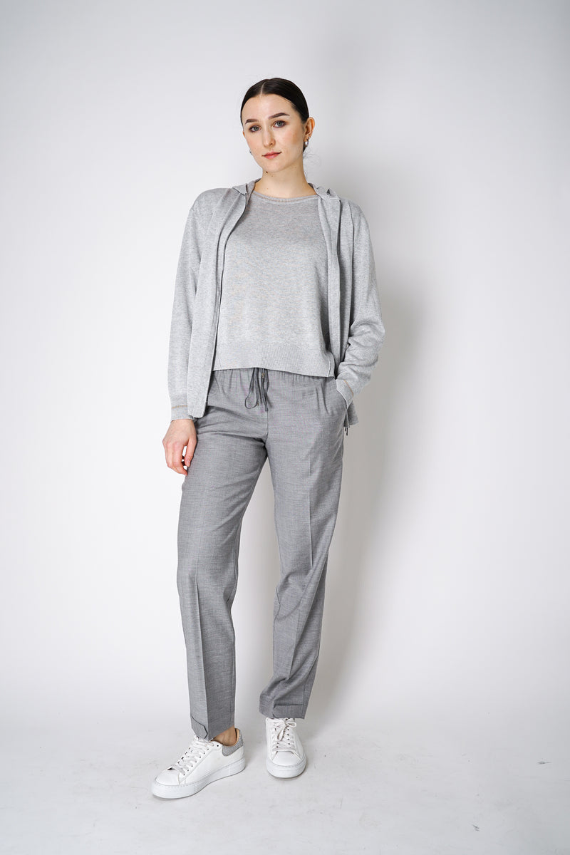 Lorena Antoniazzi Liquid Drape Knit Zip-Up Hoodie in Silver Vancouver. Shop Online or in Store.