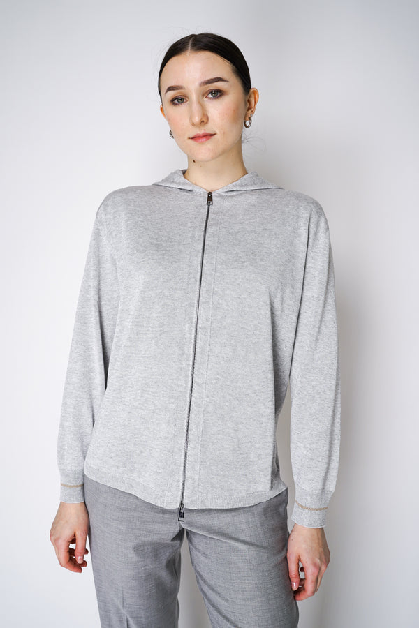Lorena Antoniazzi Liquid Drape Knit Zip-Up Hoodie in Silver Vancouver. Shop Online or in Store.