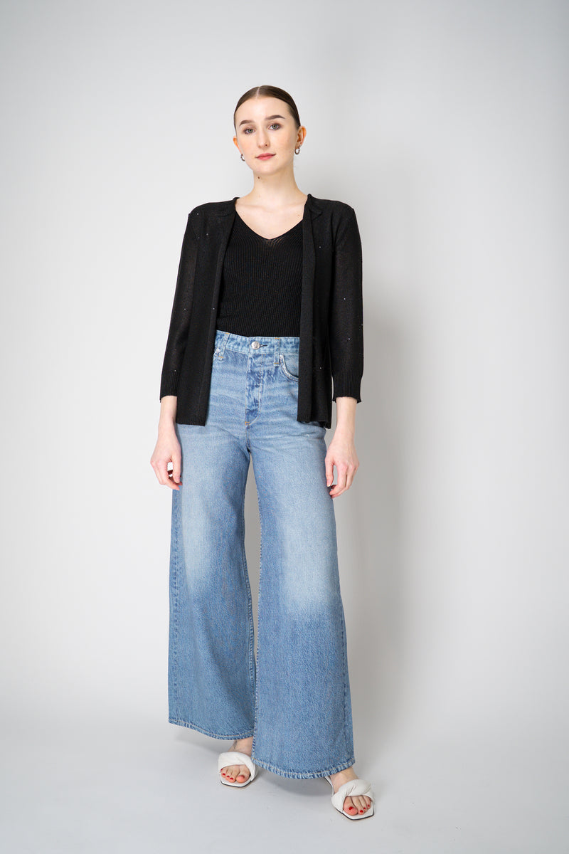 Lorena Antoniazzi Liquid Drape Open Front Cardigan with Tonal Sequin Details in Black Vancouver. Shop Online or in Store.