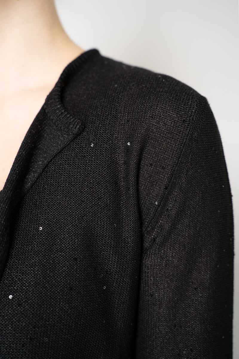 Lorena Antoniazzi Liquid Drape Open Front Cardigan with Tonal Sequin Details in Black Vancouver. Shop Online or in Store.