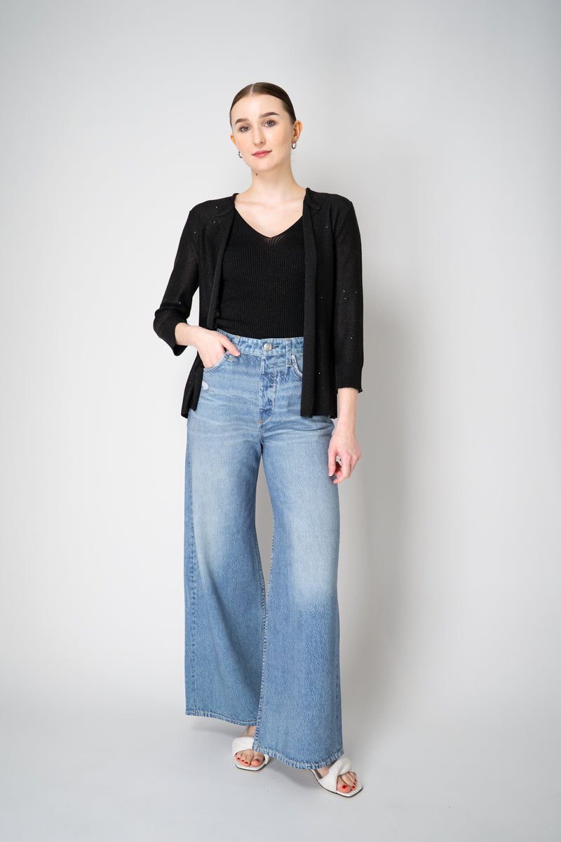 Lorena Antoniazzi Liquid Drape Open Front Cardigan with Tonal Sequin Details in Black Vancouver. Shop Online or in Store.