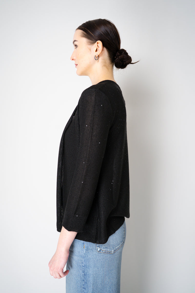 Lorena Antoniazzi Liquid Drape Open Front Cardigan with Tonal Sequin Details in Black Vancouver. Shop Online or in Store.