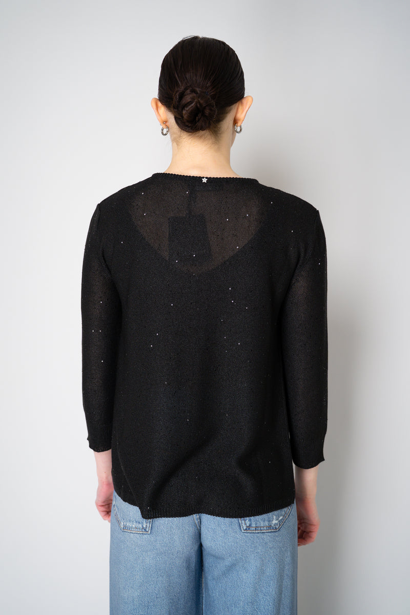 Lorena Antoniazzi Liquid Drape Open Front Cardigan with Tonal Sequin Details in Black Vancouver. Shop Online or in Store.