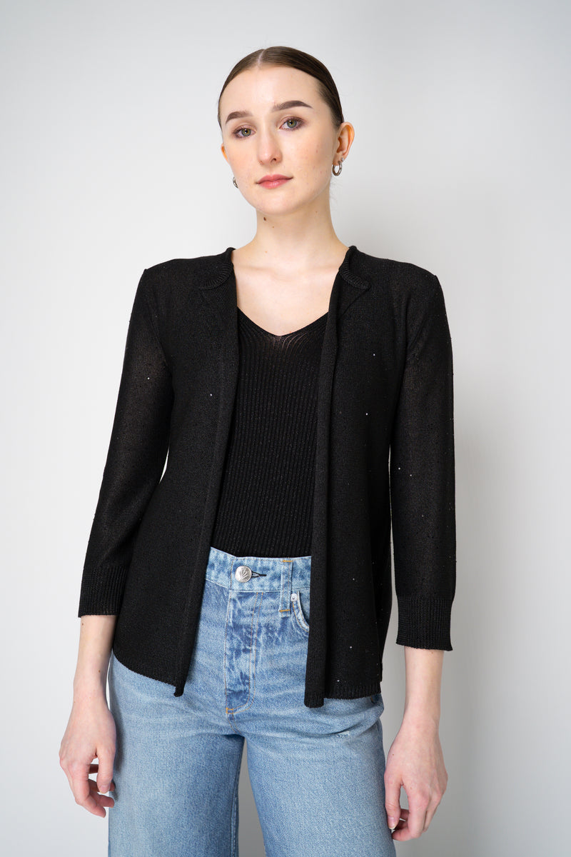 Lorena Antoniazzi Liquid Drape Open Front Cardigan with Tonal Sequin Details in Black Vancouver. Shop Online or in Store.