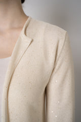 Lorena Antoniazzi Liquid Drape Open Front Cardigan with Tonal Sequin Details in Gold Vancouver. Shop Online or in Store.