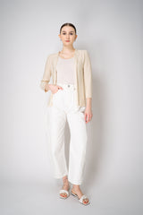 Lorena Antoniazzi Liquid Drape Open Front Cardigan with Tonal Sequin Details in Gold Vancouver. Shop Online or in Store.