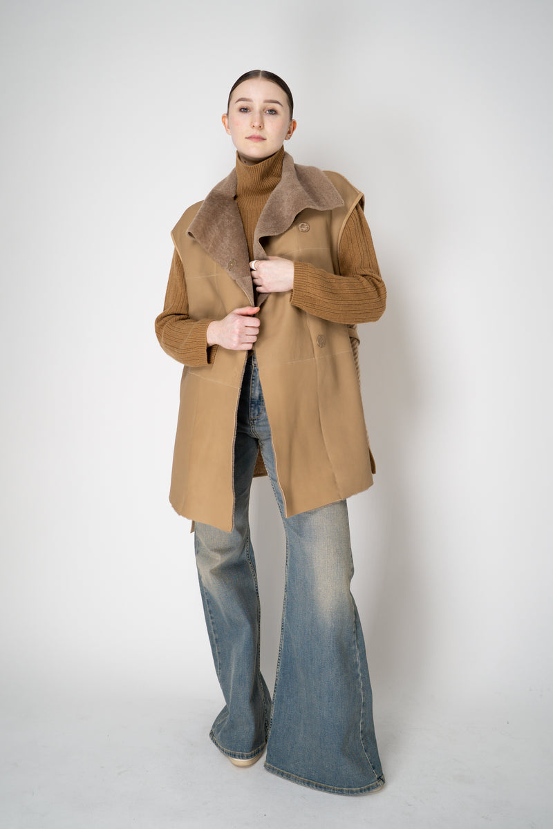 Lorena Antoniazzi Moahir Wool Two Faced Leather Vest in Camel Beige Vancouver. Shop Online or in Store.