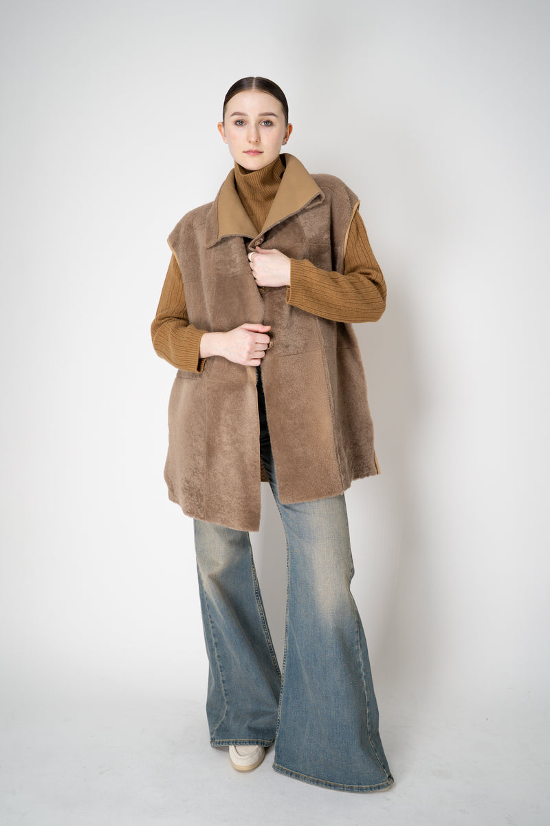 Lorena Antoniazzi Moahir Wool Two Faced Leather Vest in Camel Beige Vancouver. Shop Online or in Store.