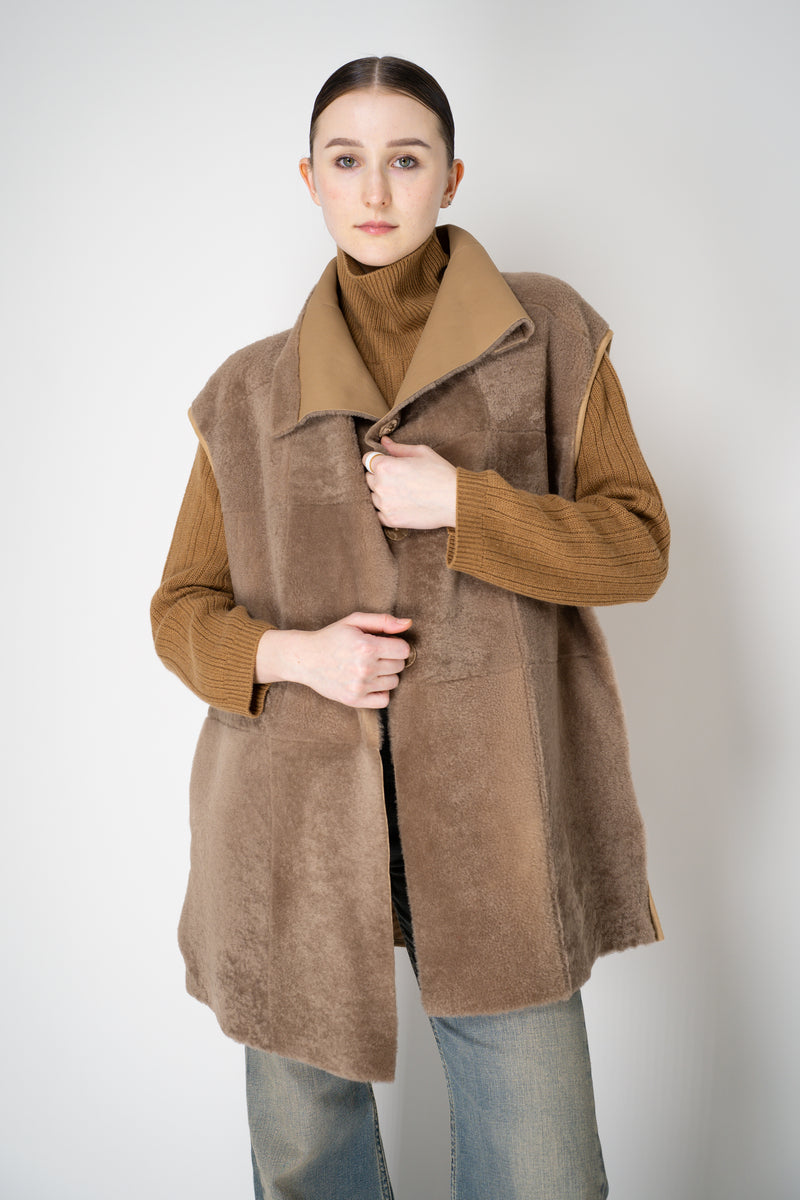 Lorena Antoniazzi Moahir Wool Two Faced Leather Vest in Camel Beige Vancouver. Shop Online or in Store.