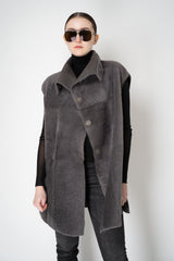 Lorena Antoniazzi Moahir Wool Two Faced Leather Vest in Grey Melange Vancouver. Shop Online or in Store.