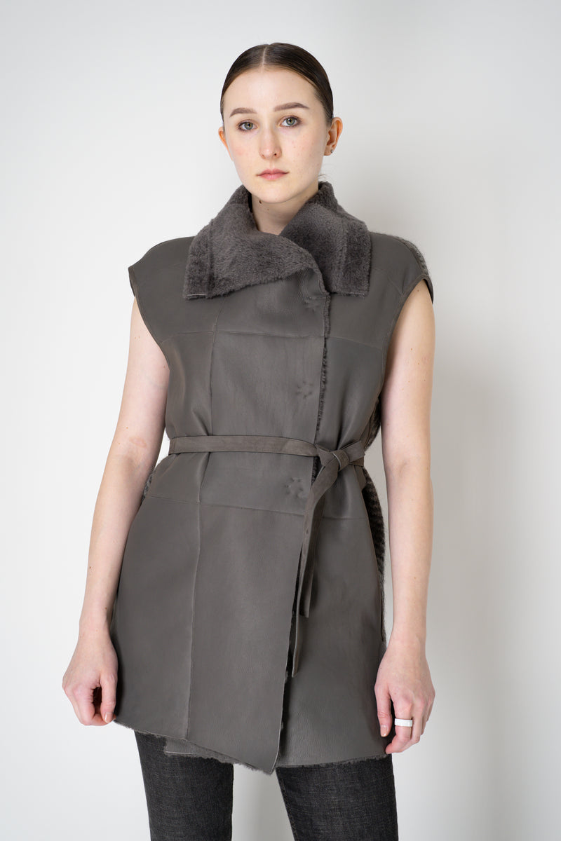 Lorena Antoniazzi Moahir Wool Two Faced Leather Vest in Grey Melange Vancouver. Shop Online or in Store.