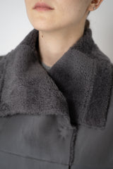 Lorena Antoniazzi Moahir Wool Two Faced Leather Vest in Grey Melange Vancouver. Shop Online or in Store.