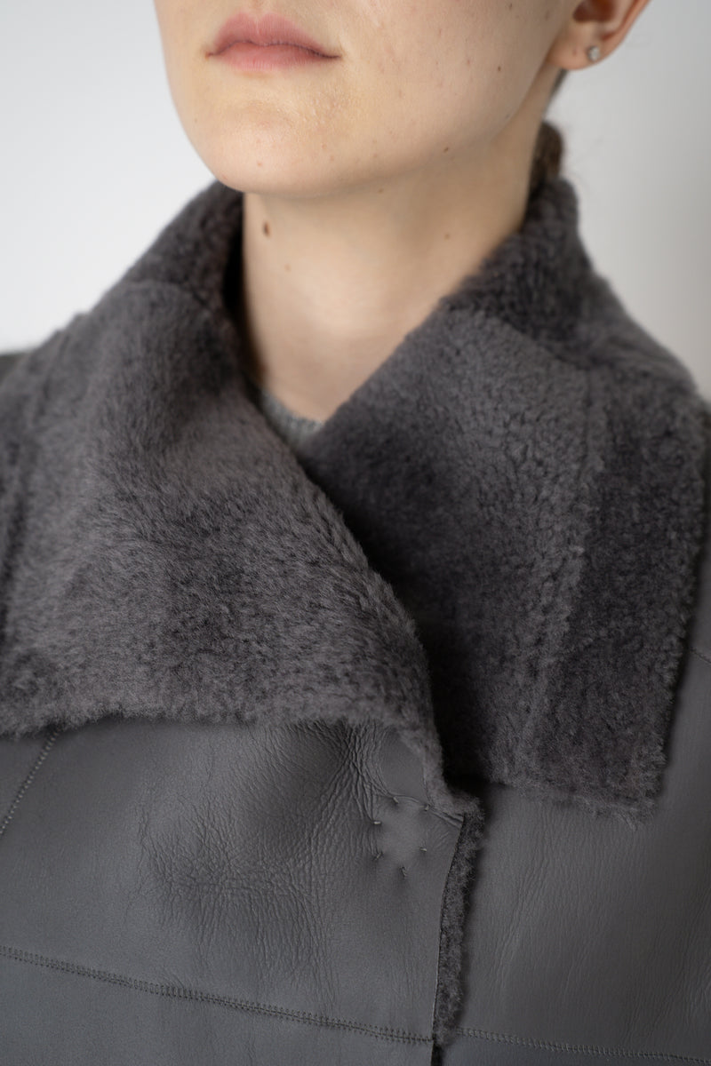 Lorena Antoniazzi Moahir Wool Two Faced Leather Vest in Grey Melange Vancouver. Shop Online or in Store.