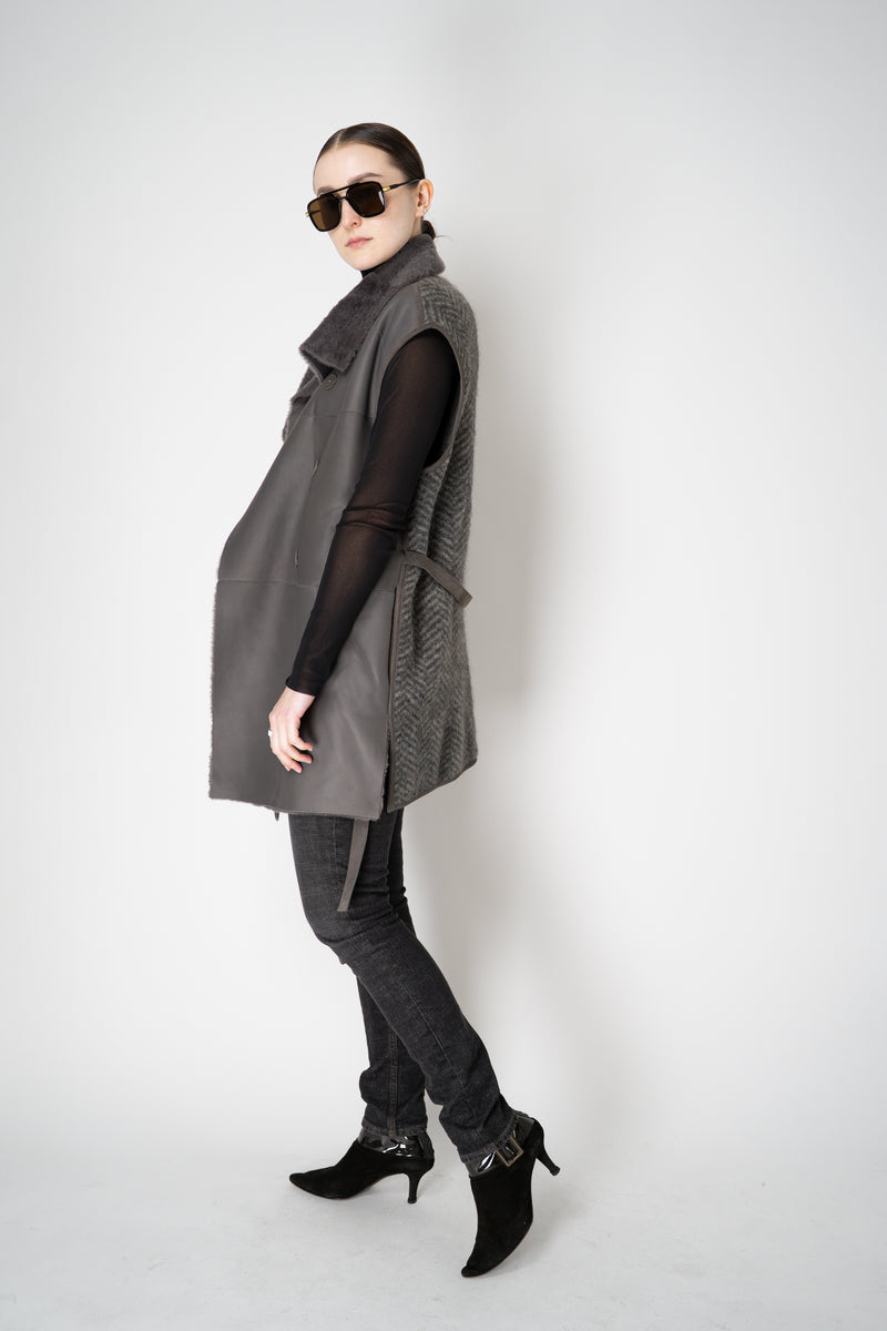 Lorena Antoniazzi Moahir Wool Two Faced Leather Vest in Grey Melange Vancouver. Shop Online or in Store.