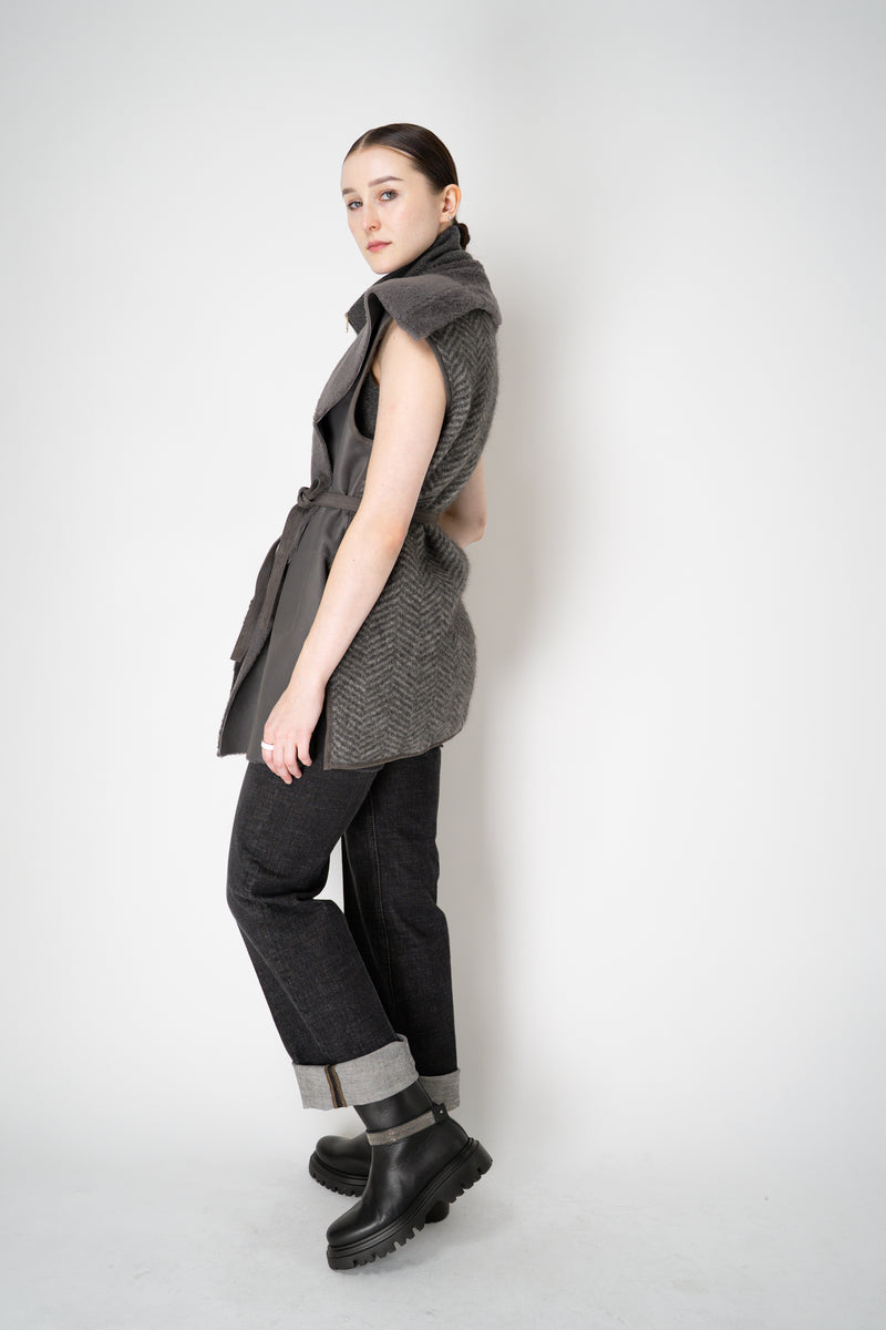 Lorena Antoniazzi Moahir Wool Two Faced Leather Vest in Grey Melange Vancouver. Shop Online or in Store.