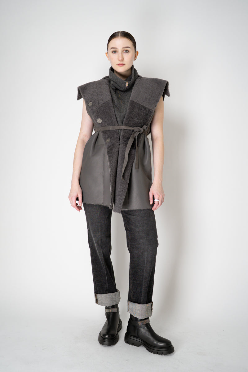 Lorena Antoniazzi Moahir Wool Two Faced Leather Vest in Grey Melange Vancouver. Shop Online or in Store.