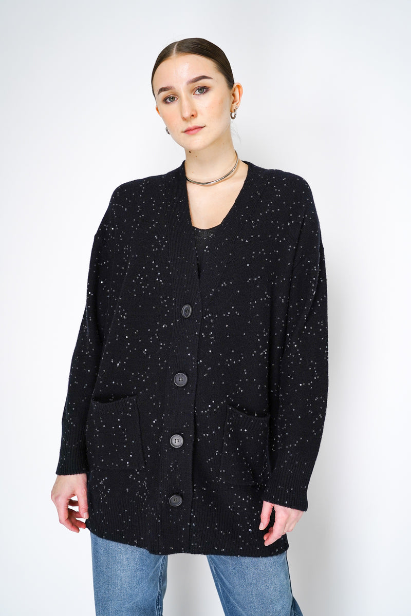 Lorena Antoniazzi Oversized Sequin Cashmere Blend Cardigan in Black Vancouver. Shop Online or in Store. 
