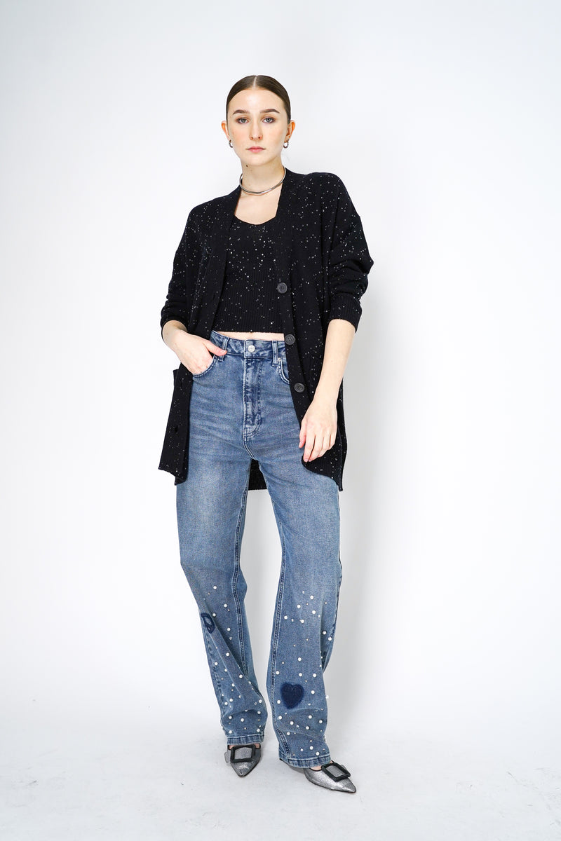 Lorena Antoniazzi Oversized Sequin Cashmere Blend Cardigan in Black Vancouver. Shop Online or in Store. 
