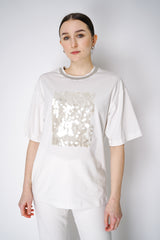 Lorena Antoniazzi Oversized T-Shirt with Sequin Insert in White Vancouver. Shop Online or in Store.