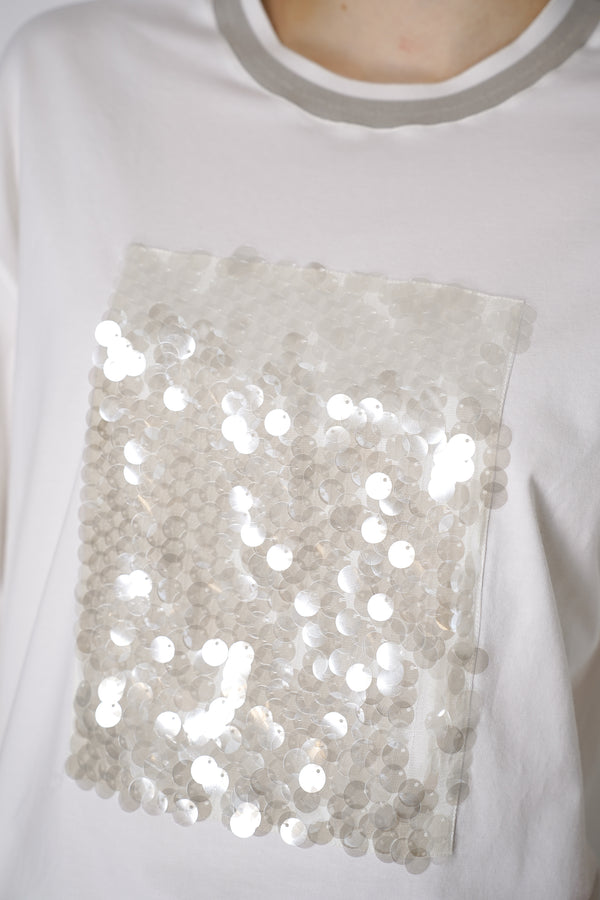Lorena Antoniazzi Oversized T-Shirt with Sequin Insert in White Vancouver. Shop Online or in Store.
