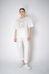 Lorena Antoniazzi Oversized T-Shirt with Sequin Insert in White Vancouver. Shop Online or in Store.