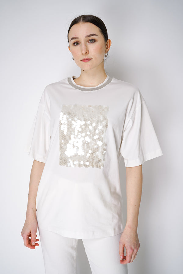 Lorena Antoniazzi Oversized T-Shirt with Sequin Insert in White Vancouver. Shop Online or in Store.