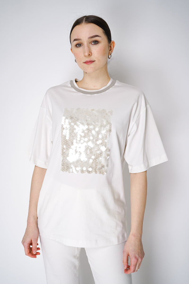 Lorena Antoniazzi Oversized T-Shirt with Sequin Insert in White Vancouver. Shop Online or in Store.