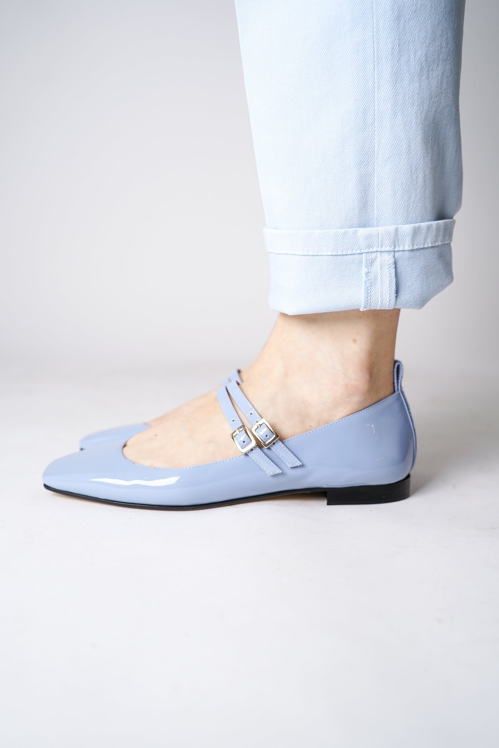【PORTERNA】Moi double flat shoes Blue patent leather ballet flats