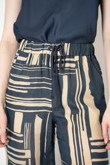 Lorena Antoniazzi Pull-On Style Ramie Trousers in Blue and Beige Vancouver. Shop Online or in Store.