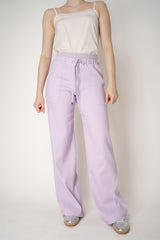 Lorena Antoniazzi Pull-On Style Straight Leg Linen Trousers in Lilac Vancouver. Shop Online or in Store.