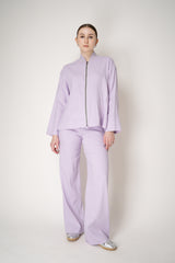 Lorena Antoniazzi Pull-On Style Straight Leg Linen Trousers in Lilac Vancouver. Shop Online or in Store.