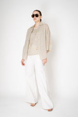 Lorena Antoniazzi Ramie Blouse with Floral Beaded Embroidered Sleeves in Clay Vancouver. Shop Online or in Store.