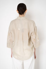 Lorena Antoniazzi Ramie Blouse with Floral Beaded Embroidered Sleeves in Clay Vancouver. Shop Online or in Store.