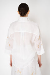 Lorena Antoniazzi Ramie Blouse with Floral Beaded Embroidered Sleeves in White Vancouver. Shop Online or in Store.
