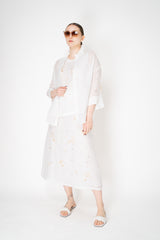 Lorena Antoniazzi Ramie Blouse with Floral Beaded Embroidered Sleeves in White Vancouver. Shop Online or in Store.