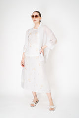 Lorena Antoniazzi Ramie Blouse with Floral Beaded Embroidered Sleeves in White Vancouver. Shop Online or in Store.