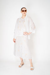 Lorena Antoniazzi Ramie Blouse with Floral Beaded Embroidered Sleeves in White Vancouver. Shop Online or in Store.