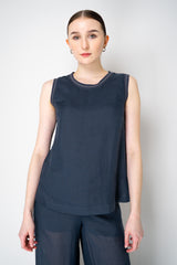 Lorena Antoniazzi Ramie Round Neck Tank Blouse in Navy Vancouver. Shop Online or in Store.