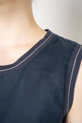 Lorena Antoniazzi Ramie Round Neck Tank Blouse in Navy Vancouver. Shop Online or in Store.