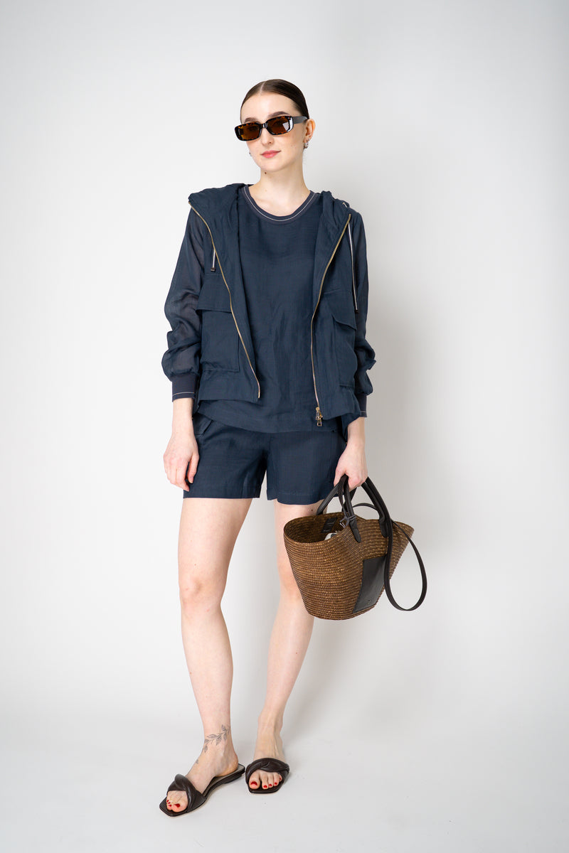 Lorena Antoniazzi Ramie Round Neck Tank Blouse in Navy Vancouver. Shop Online or in Store.