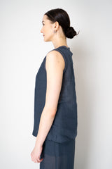 Lorena Antoniazzi Ramie Round Neck Tank Blouse in Navy Vancouver. Shop Online or in Store.