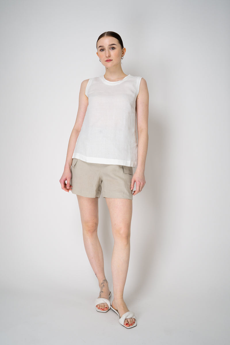 Lorena Antoniazzi Ramie Round Neck Tank Blouse in White Vancouver. Shop Online or in Store.