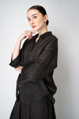 Lorena Antoniazzi Ramie Voile Embroidery Blouse in Black Vancouver. Shop Online or in Store.